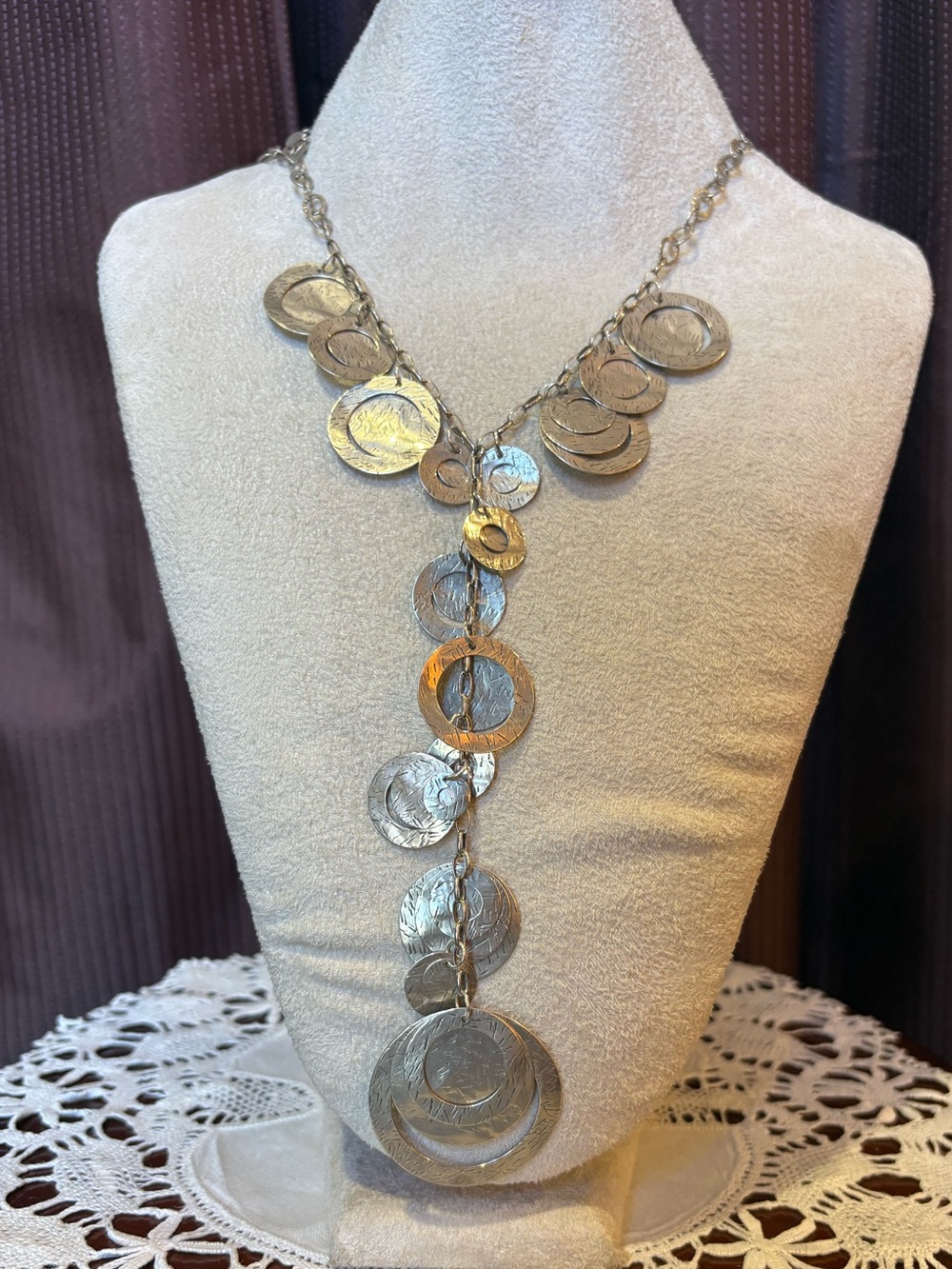 Retired Silpada Sterling Silver Cascading Disc Y-Necklace
